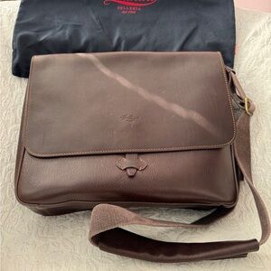 NWT Boldrini brown leather bag Made in Italy with canvas strap Height  12 inches